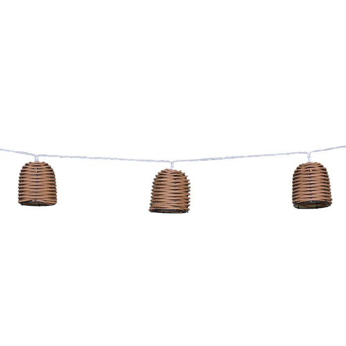 Guirlande lumineuse solaire extérieure - LUMISKY - FORMENTERA - 10 abat-jour rotin LED - Blanc chaud - 3,8 m