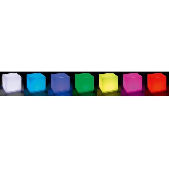 Cube solaire lumineux - LUMISKY - CASY - H30 cm - Tabouret table basse - LED blanc et multicolore