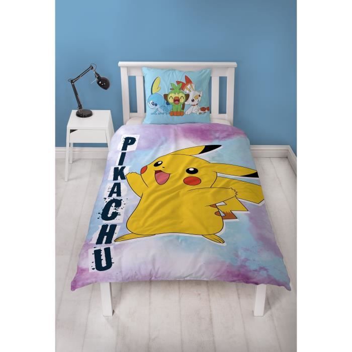 Parure de lit réversible - POKEMON - Pikachu - Microfibre - 1 housse de couette 140 x 200 cm + 1 taie 63 x 63 cm