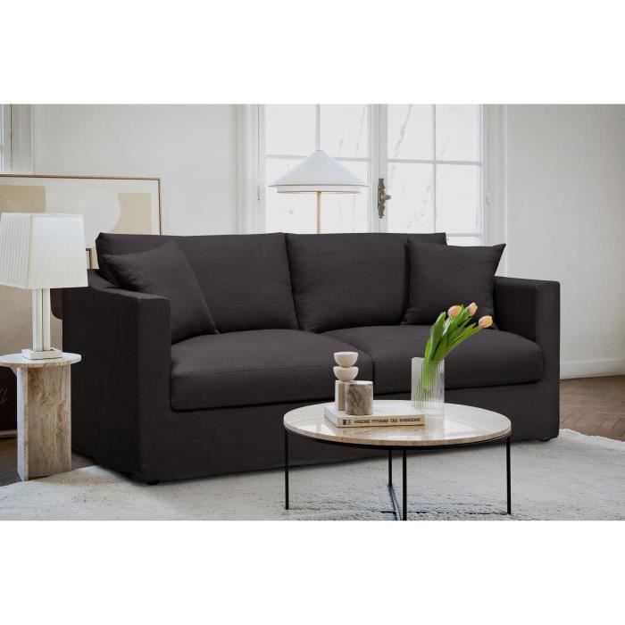 CanapÈ convertible - 3 places - MALTE - Tissu Gris Anthracite - 187 x 97 x 86 cm - HEXAGONE