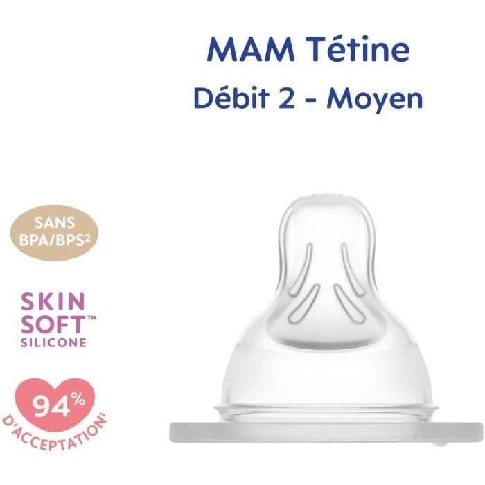 Tétine MAM Silicone +2m Débit 2 Moyen - Lot de 2