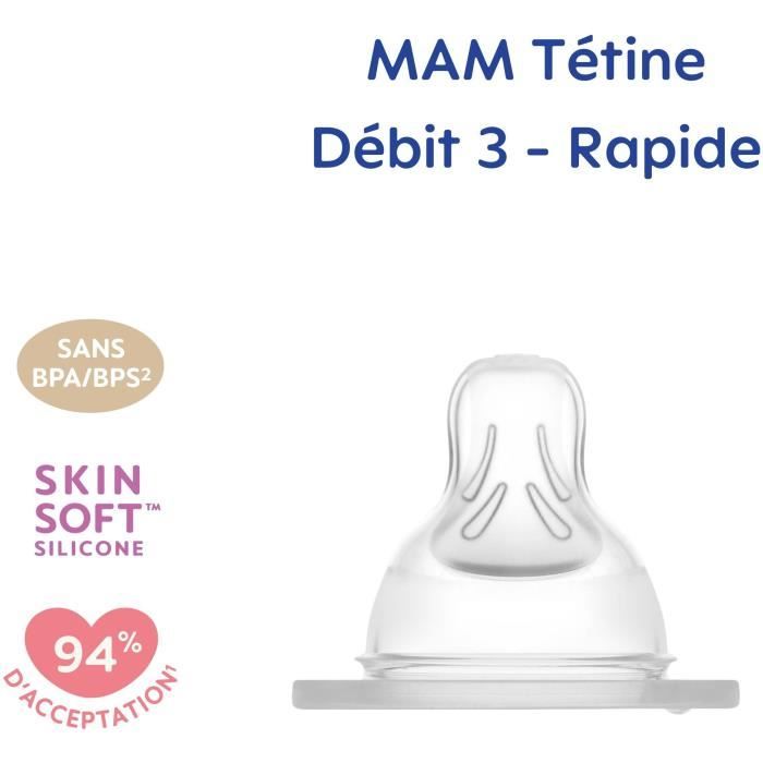 Tétine MAM anatomique en silicone - Débit 3 rapide - Lot de 2