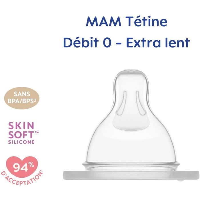 MAM Accessoires pour Biberons Tétine Silicone Nouveau Né Débit 0 Extra Lent 2 unités
