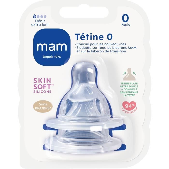 MAM Accessoires pour Biberons Tétine Silicone Nouveau Né Débit 0 Extra Lent 2 unités