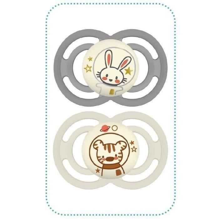 Lot de 2 sucettes avec boÓte de stÈrilisation - MAM - Perfect Nuit - 18 mois - Silicone - Gris et beige
