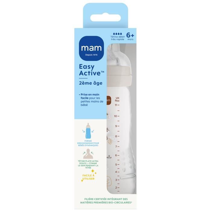 Biberon - MAM BABY - Easy Active - +6 mois - 330 ml - Tétine débit X - Sable