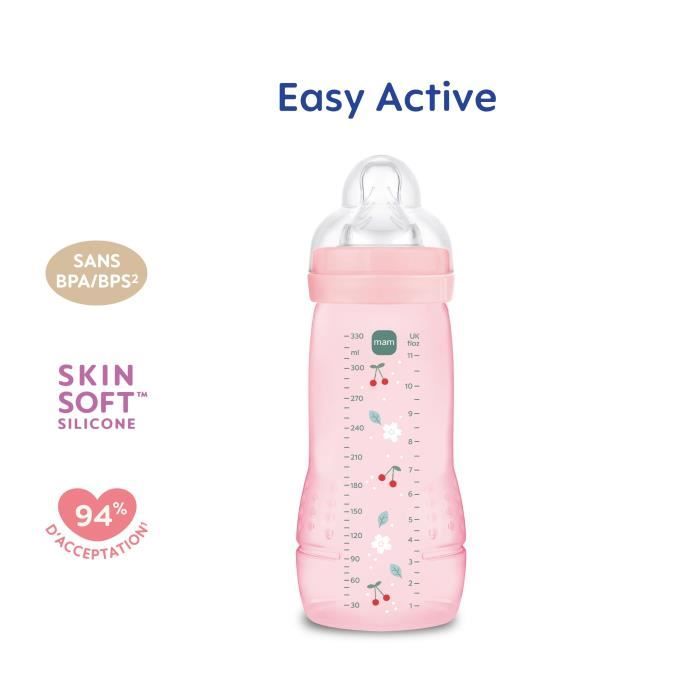 Biberon - MAM BABY - Easy Active - +6 mois - 330 ml - Tétine débit X - Berry