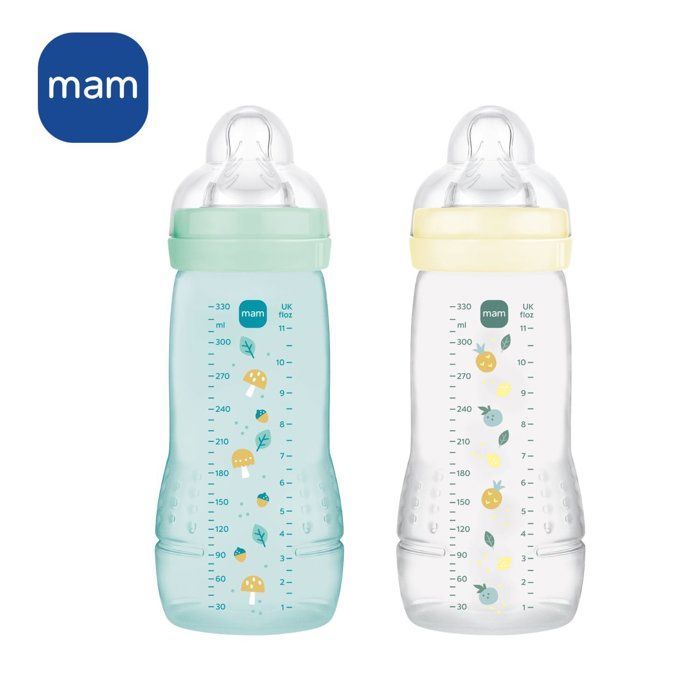 Lot de 2 Biberons - MAM BABY - Easy Active - +6 mois - 330 ml - Tétine débit X - Ice + Pearl