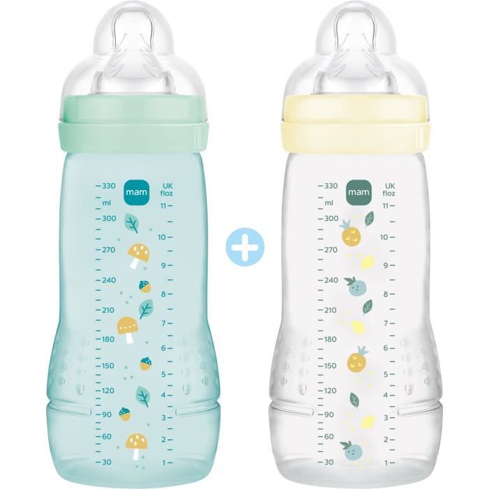 Lot de 2 Biberons - MAM BABY - Easy Active - +6 mois - 330 ml - Tétine débit X - Ice + Pearl