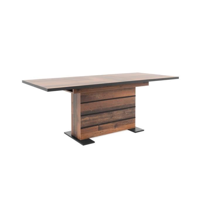 Table a manger extensible - BoisÈ Old Style et noir - MANHATTAN - L 160-200 x P 90 x H 75 cm