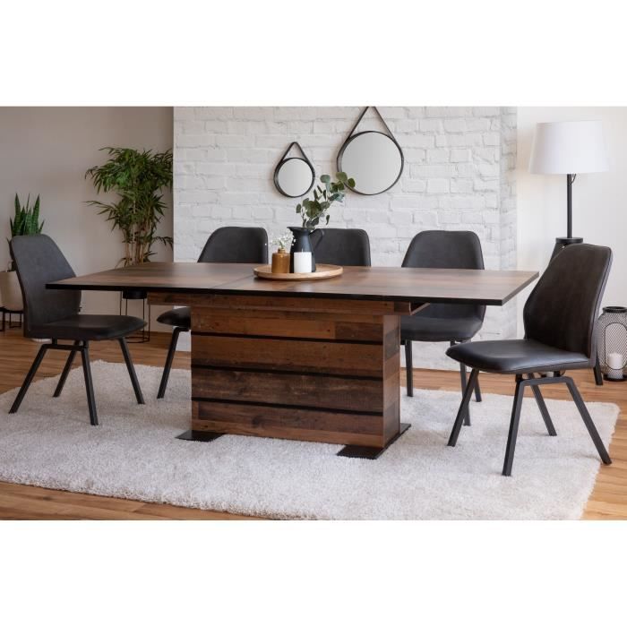 Table a manger extensible - BoisÈ Old Style et noir - MANHATTAN - L 160-200 x P 90 x H 75 cm