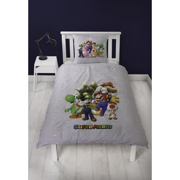 Parure de lit réversible - MARIO BROS - Super Mario - Microfibre - 1 housse de couette 140 x 200 cm + 1 taie 63 x 63 cm