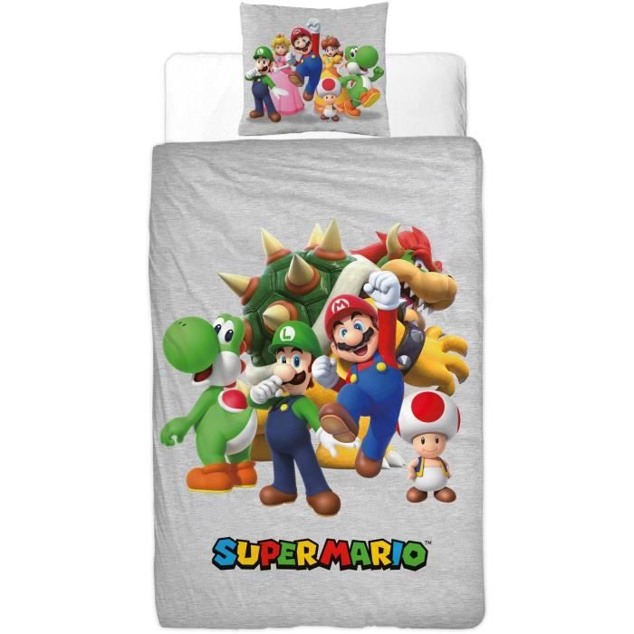Parure de lit réversible - MARIO BROS - Super Mario - Microfibre - 1 housse de couette 140 x 200 cm + 1 taie 63 x 63 cm