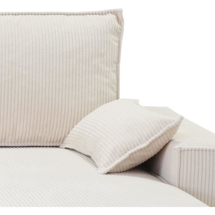 Canapé d'angle convertible réversible MARLON beige - Méridienne avec coffre - Velours côtelé L 240 x P 143 x H 85cm