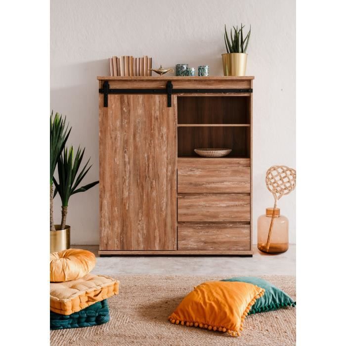 Buffet - MARRAKESCH 53A - Chene - 1 porte - 3 tiroirs - Style industriel-loft