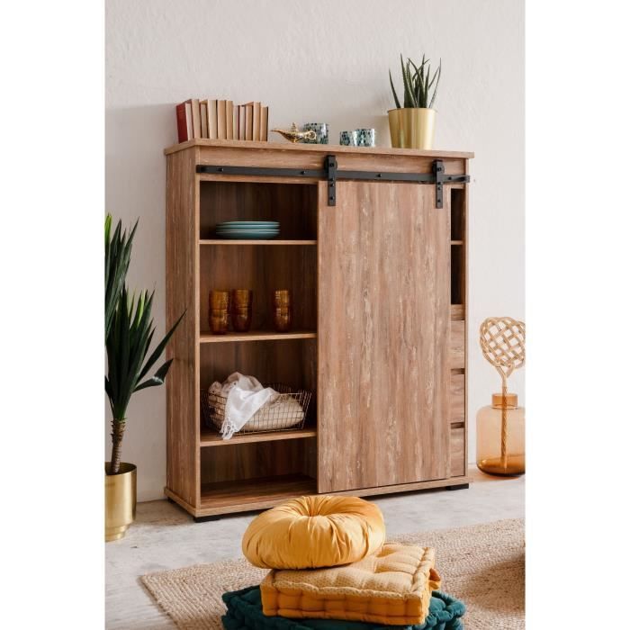 Buffet - MARRAKESCH 53A - Chene - 1 porte - 3 tiroirs - Style industriel-loft