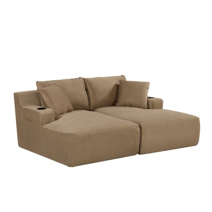 Canapé compressé modulable - 2 places - MARTY - Tissu Camel - Rangement & Porte-verres - 180 x 157 x 88 cm