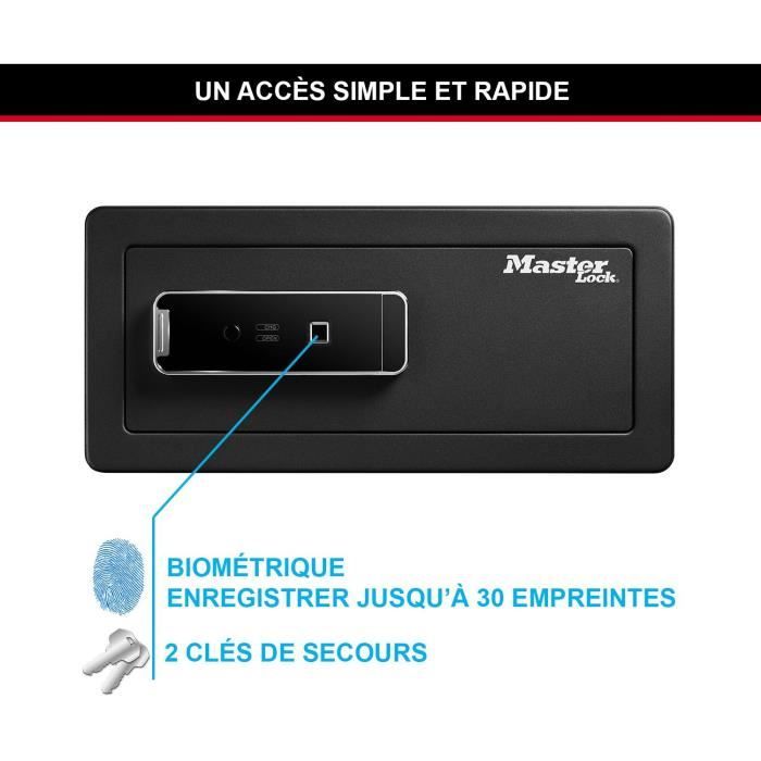 Master Lock LX110BEURHRO Coffre-fort biométrique pour protéger les biens de valeurs, Noir, 19,5 x 43 x 37 cm
