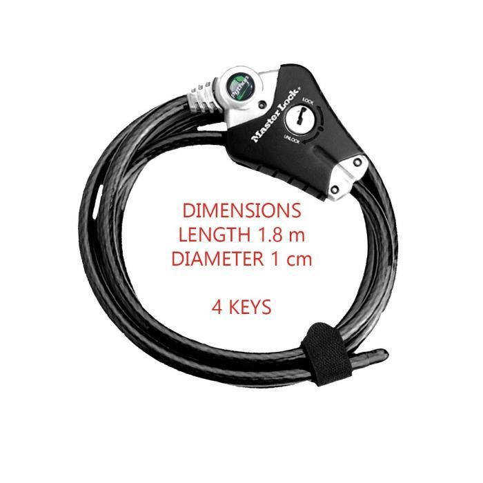 MASTER LOCK C‚ble antivol brevetÈ ajustable de 30 cm a 1,8 m