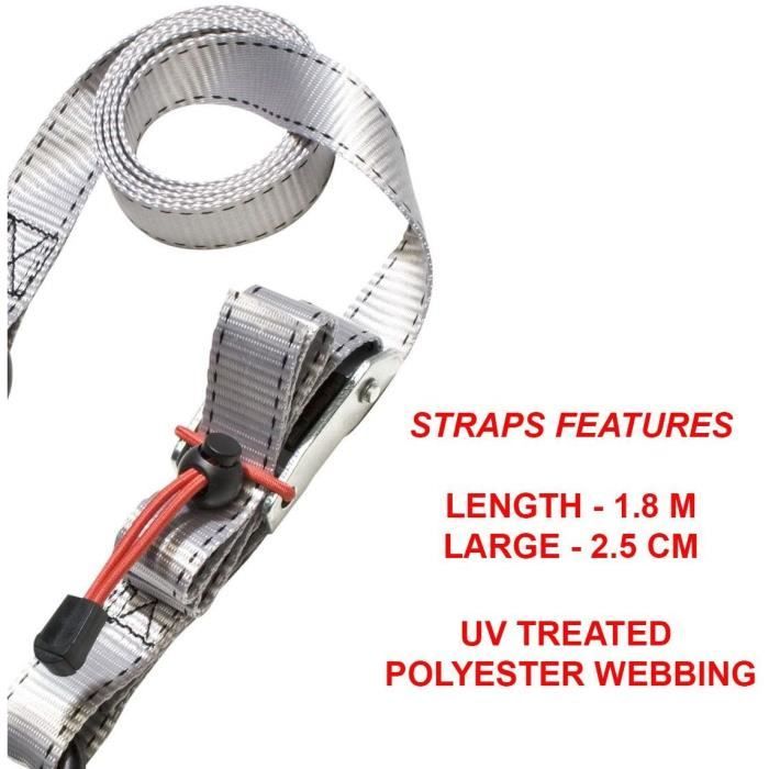 Lot de 4 Sangles de tension - MASTER LOCK - 3062EURDAT - Doubles crochets en S - Fermeture cliquet - 4 1,80 m