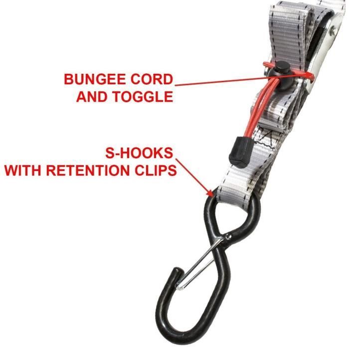 Lot de 4 Sangles de tension - MASTER LOCK - 3062EURDAT - Doubles crochets en S - Fermeture cliquet - 4 1,80 m