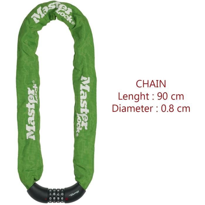 Antivol chaîne pour vélo - MASTER LOCK - Chaîne Antivol Vélo - 90 cm x 8 mm - Haute Sécurité