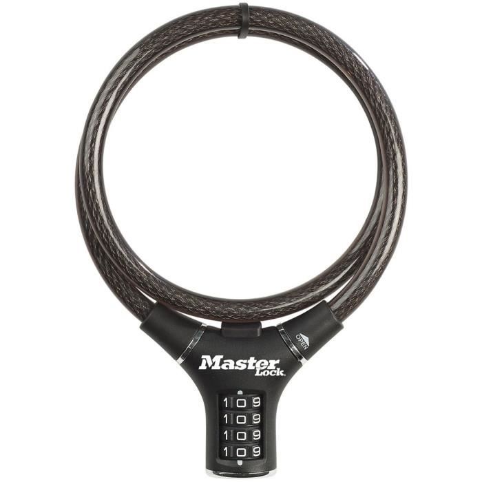 Antivol VÈlo - MASTER LOCK - 8229EURDPRO - 90 cm de c‚ble - Noir - Acier torsadÈ