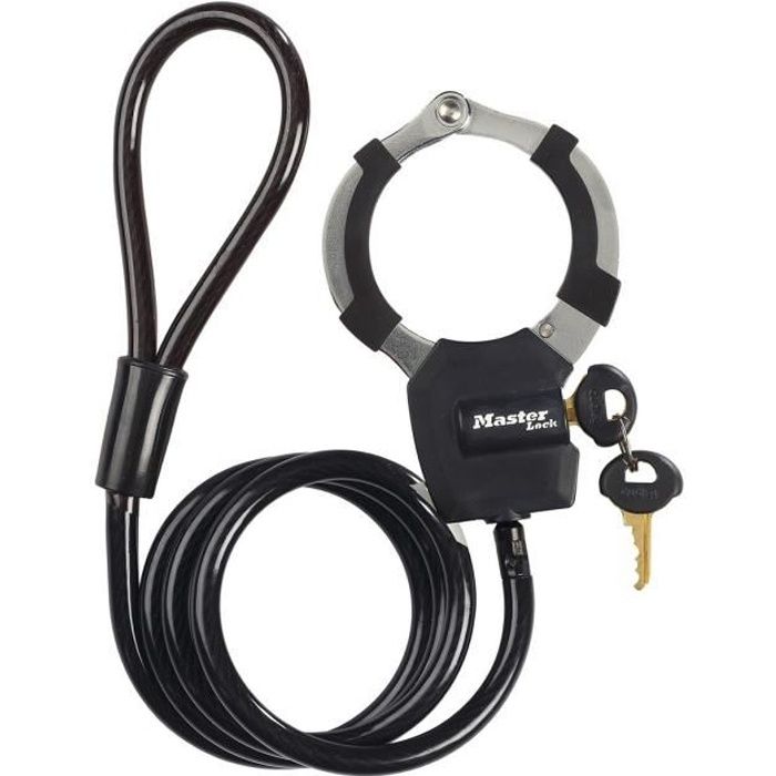 Antivol a ClÈ avec Menotte - Master Lock 8275EURDPRO - 1m - IdÈal pour trottinettes - Noir