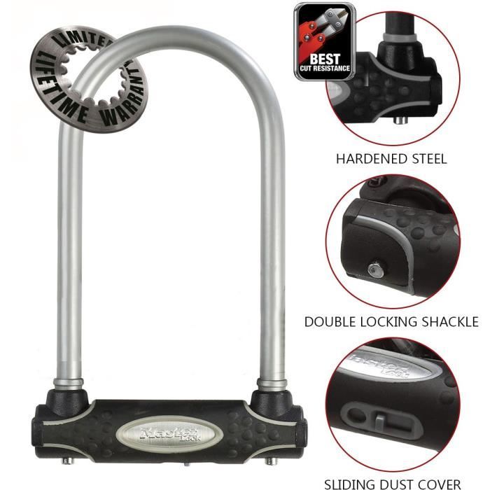 Antivol Vélo U a Clé - MASTER LOCK - 8195EURDPROCOL - Corps en Acier Cémenté - Anse a Double Verrouillage