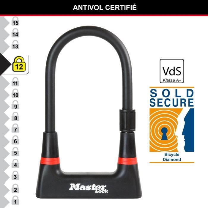 Antivol VÈlo U - MASTER LOCK - 8279EURDPRO - Acier CÈmentÈ, ClÈ, CertifiÈ