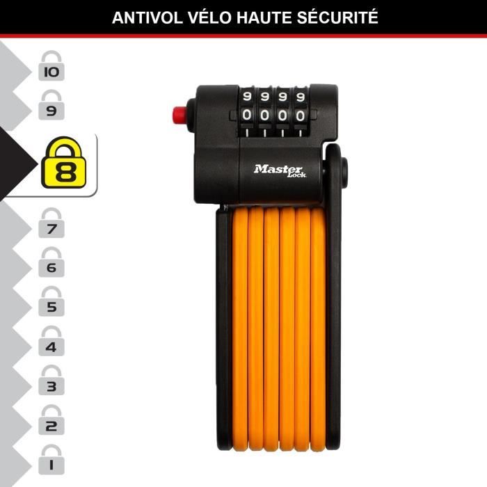 Antivol VÈlo a Code - MASTER LOCK - 8336EURDPRO - Acier TrempÈ, Combinaison Programmable, Support Inclus