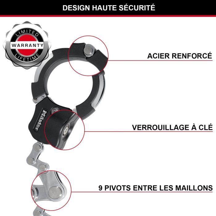 Antivol Masterlock Menottes Antivol Street Cuff en acier chromé