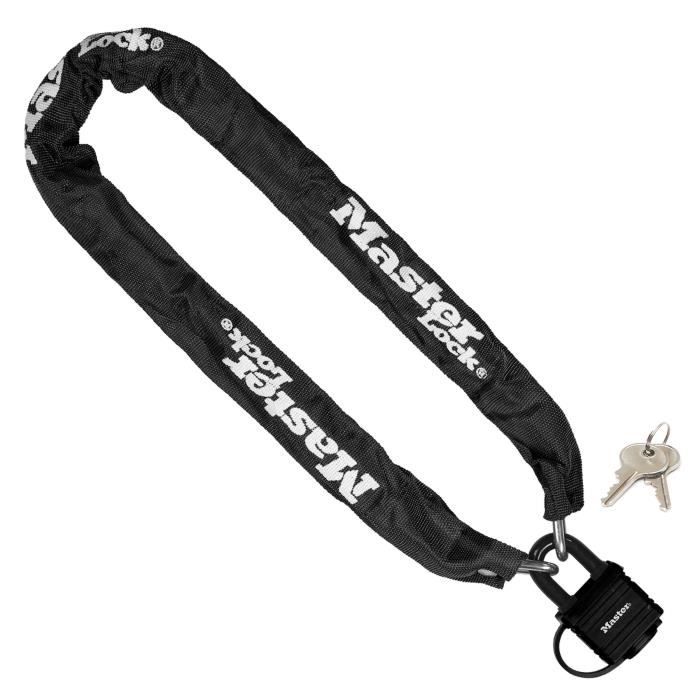 ChaÓne antivol MASTER LOCK - 8390EURDPRO - 90cm x ÿ 6mm - Cadenas 40mm - Gaine nylon - Noir