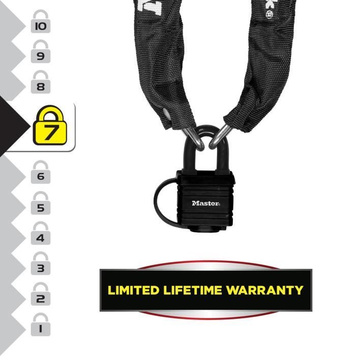 ChaÓne antivol MASTER LOCK - 8390EURDPRO - 90cm x ÿ 6mm - Cadenas 40mm - Gaine nylon - Noir