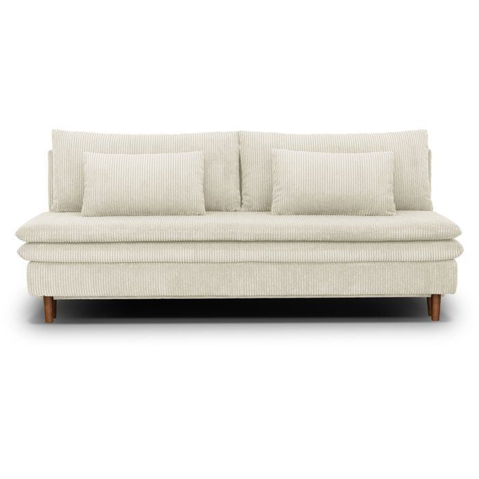 Canapé convertible - 3 places - MASSA - Tissu velours côtelé beige - Pieds bois massif - L 195 x H 82 x P 86 cm