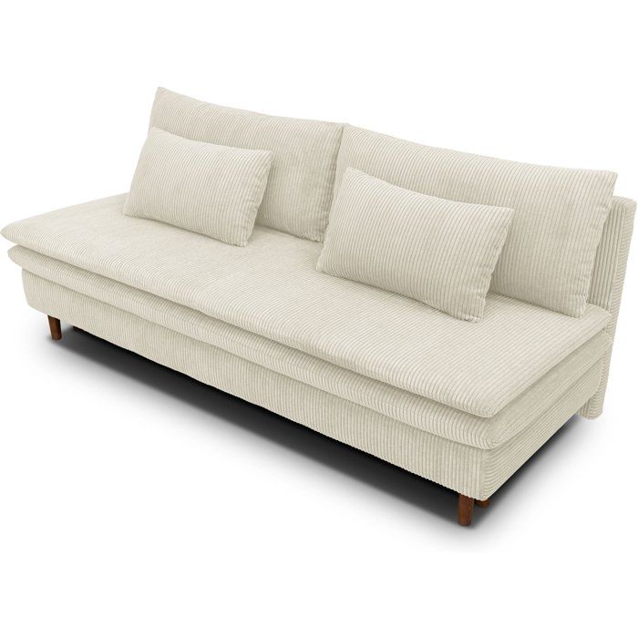 Canapé convertible - 3 places - MASSA - Tissu velours côtelé beige - Pieds bois massif - L 195 x H 82 x P 86 cm