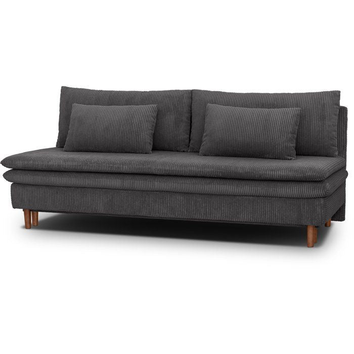 Canapé convertible - 3 places - MASSA - Tissu velours côtelé gris anthracite - Pieds bois massif - L 195 x H 82 x P 86 cm