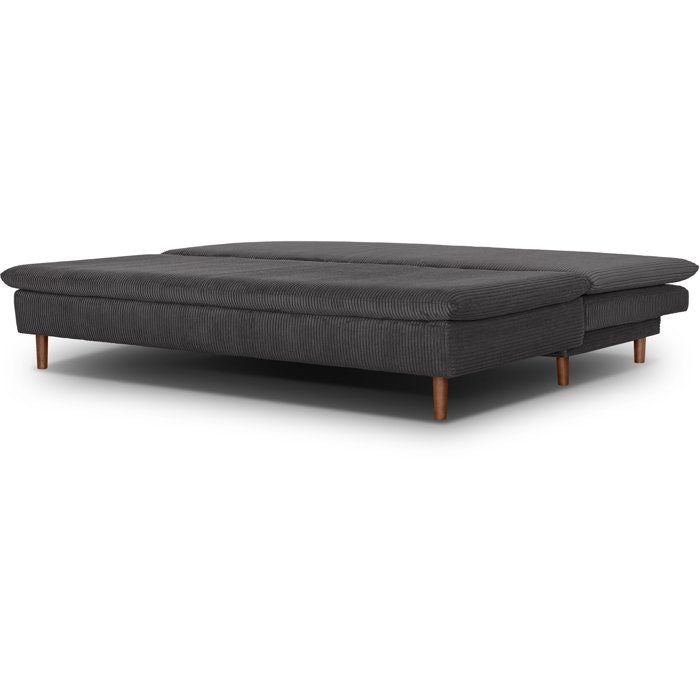 Canapé convertible - 3 places - MASSA - Tissu velours côtelé gris anthracite - Pieds bois massif - L 195 x H 82 x P 86 cm