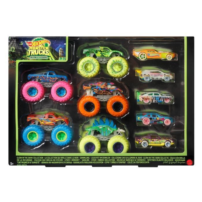Hot Wheels Monster Trucks - Coffret 10†VÈhicules Phosphorescents - Petite voiture - Des 3 ans HCB57