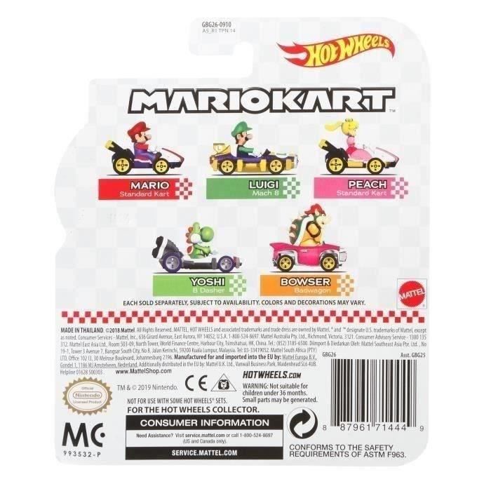 Hot Wheels - Véhicule Mario Kart (modele aléatoire) - Petite Voiture - 3 ans et + GBG25