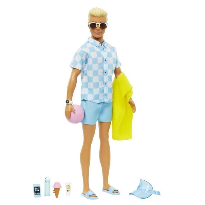Barbie-Ken Plage-PoupÈe blonde short de bain et accessoires de plage HPL74