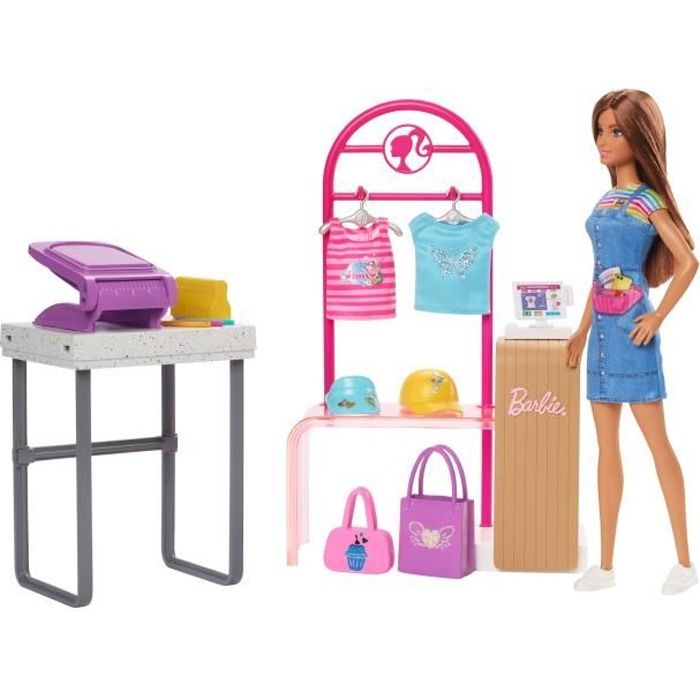 Barbie-Coffret Boutique CrÈations, avec poupÈe et accessoires de mode HKT78