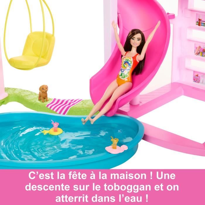 Barbie-Maison de Reve-Maison de poupÈe 3†niveaux, piscine et toboggan HMX10