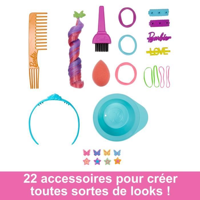 Barbie-Ultra Chevelure-Tete a Coiffer brune frisÈe meches arc-en-ciel HMD79