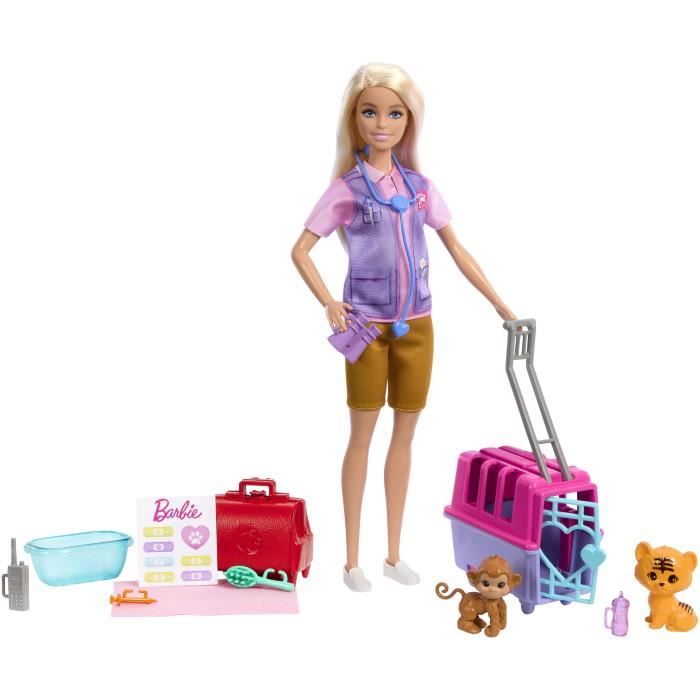 Barbie-Sauvetage d'Animaux-Coffret poupÈe blonde et accessoires HRG50