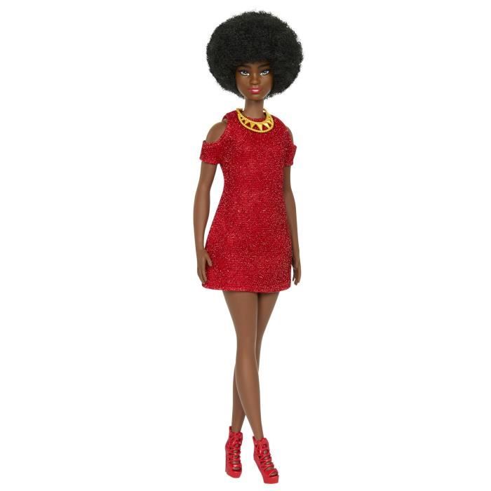 Barbie-Fashionistas 221-PoupÈe avec cheveux noirs et robe rouge HRH18