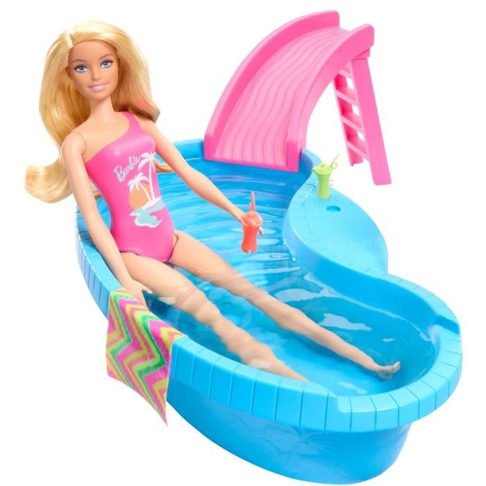 Barbie-PoupÈe et accessoires-Coffret poupÈe blonde avec piscine de reve HRJ74