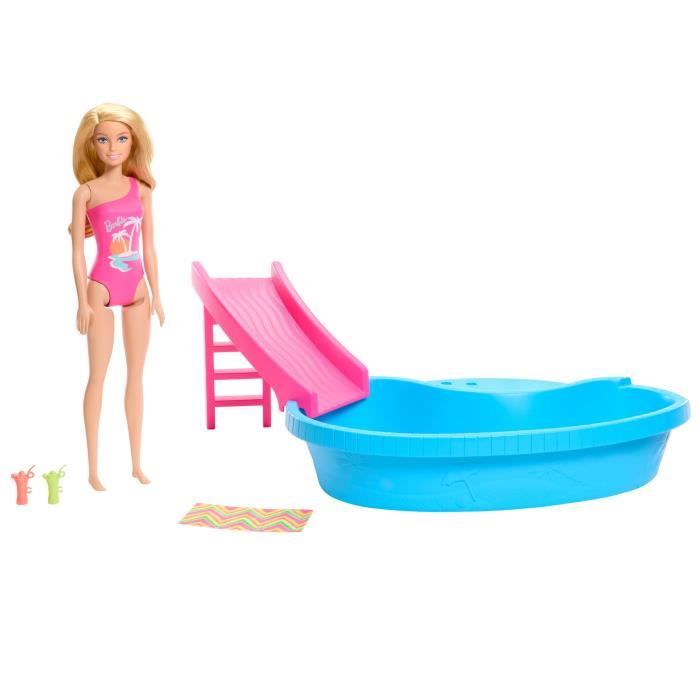 Barbie-PoupÈe et accessoires-Coffret poupÈe blonde avec piscine de reve HRJ74