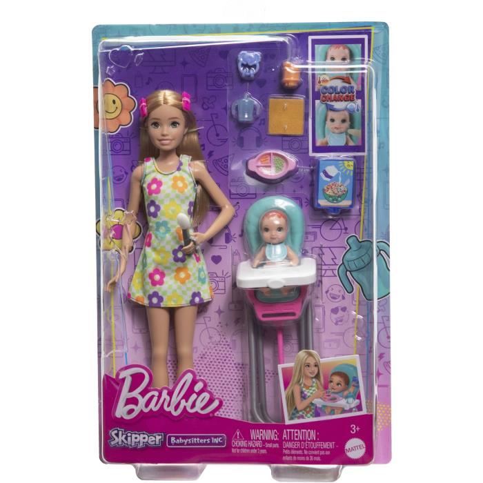 Barbie Skipper Coffret Babysitters Inc, 1†poupÈe, 1†bÈbÈ, accessoires HTK35
