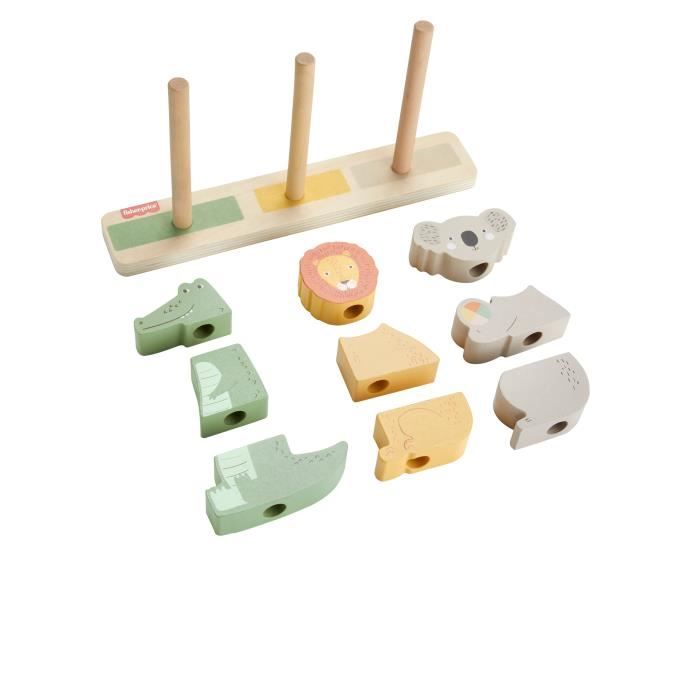 Fisher-Price-Animaux en Bois a Empiler et Trier, 10 pieces HXV04